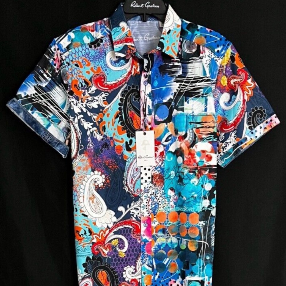 NWT - Robert Graham HATTERAS Abstract Short-Sleeve Button-Up Shirt - Picture 3 of 6